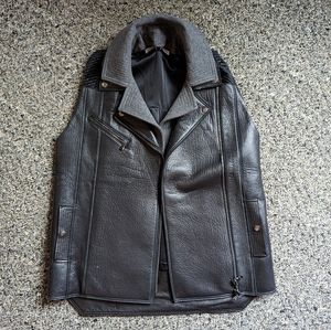 Veronica Beard Faux Leather Vest with zip out grey wool dickie